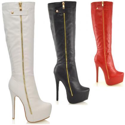 Stiletto Heel Womens Zip Leather Boots
