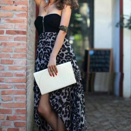 Backless Strapless Dress Leopard Print