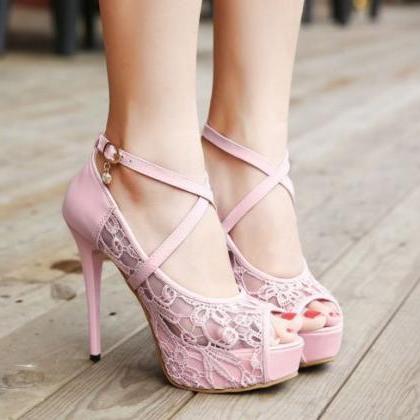 Womens Sexy Lace Strappy High Heel Platform Open..