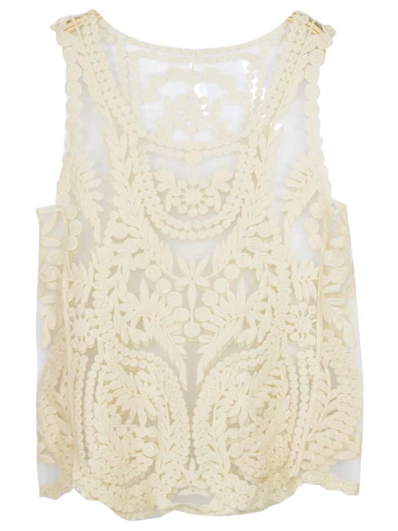 Crochet Lace Sleeveless Top With Mesh Panel on Luulla