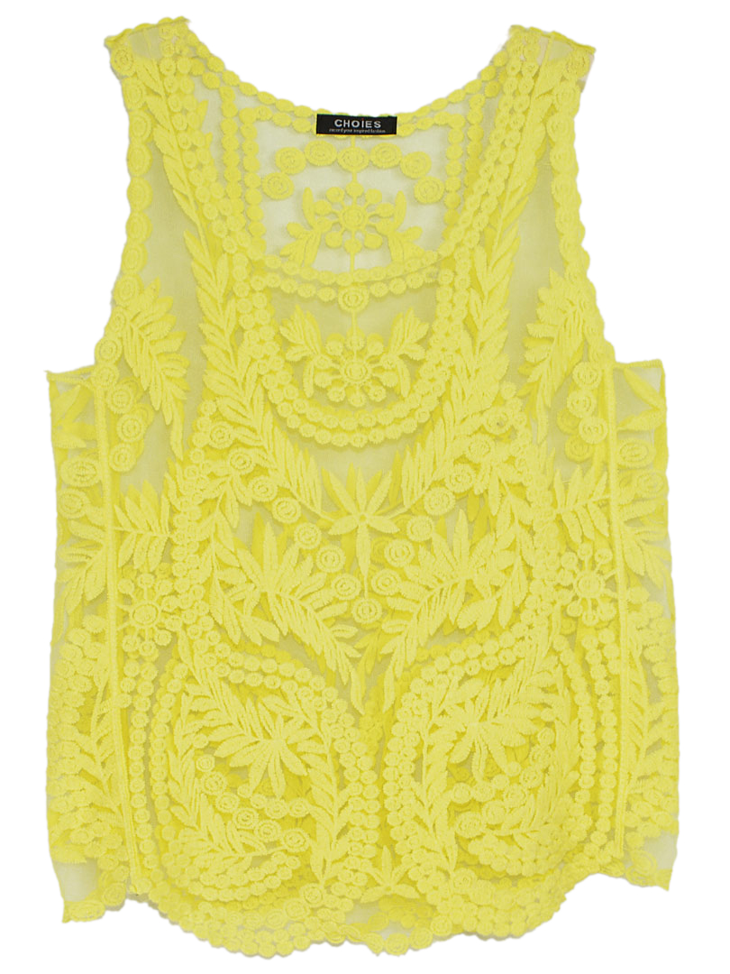 Crochet Lace Sleeveless Top With Mesh Panel on Luulla