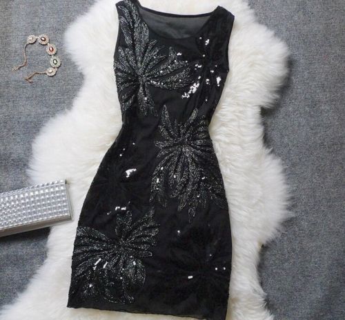 Fashion Women Handed Sequins Slim Dresses Sleeveless Embroidery Party Dress