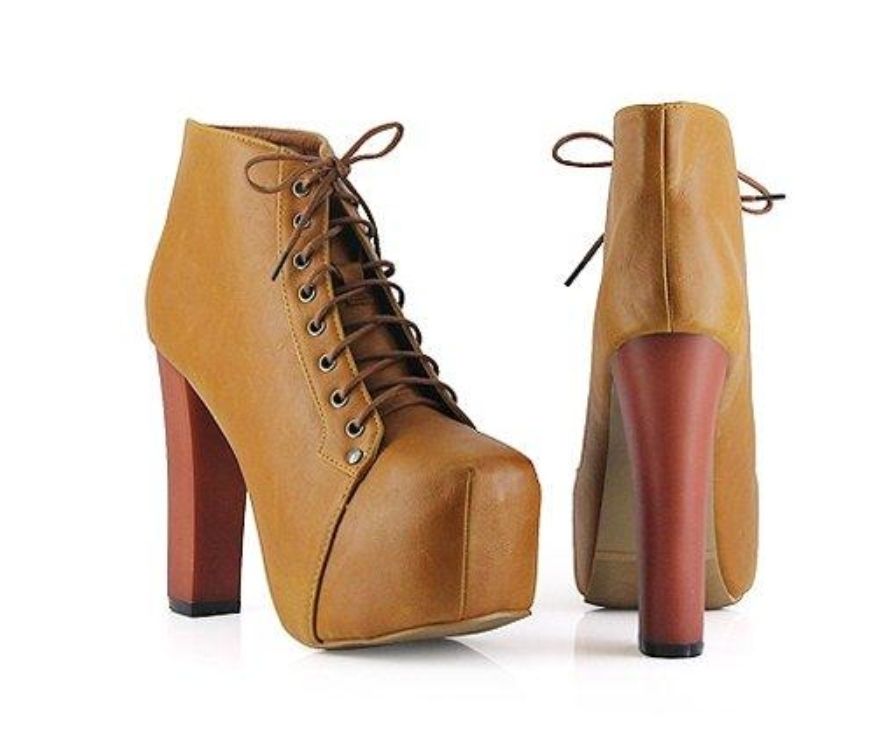 Women Fashion Office Party High Heels Thick Platform Lace Up Ankle Boots Shoes