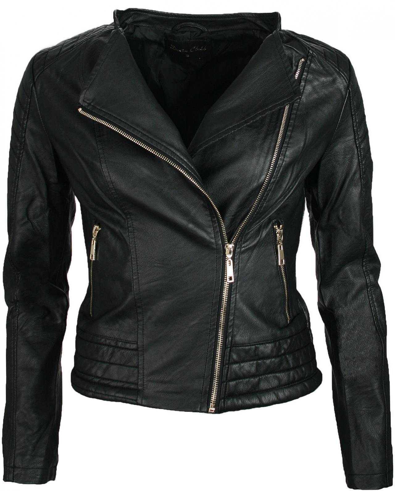 Ladies Leather Jacket Biker Jacket Quilted Jacket Leather Leatherette ...