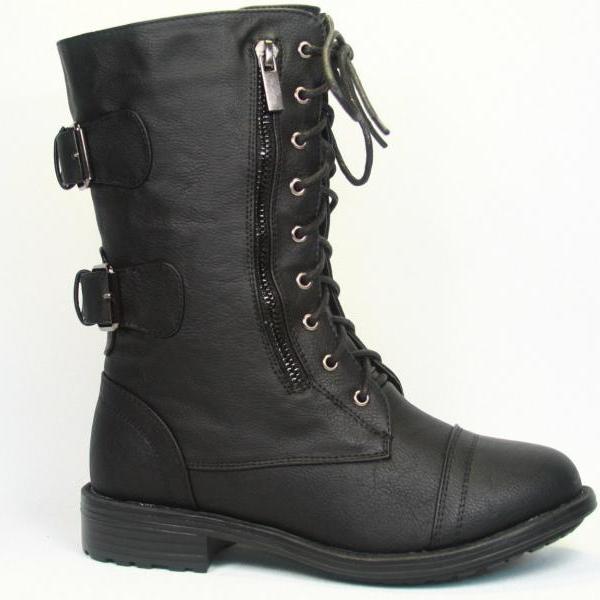 Lace Up Mid Calf Women's Combat Military Shoes on Luulla