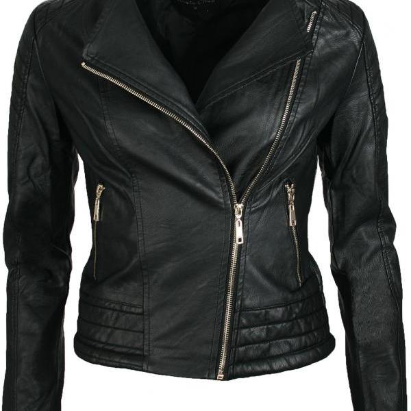 Ladies Leather Jacket Biker Jacket Quilted Jacket Leather Leatherette