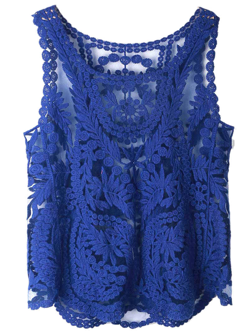 Crochet Lace Sleeveless Top With Mesh Panel on Luulla