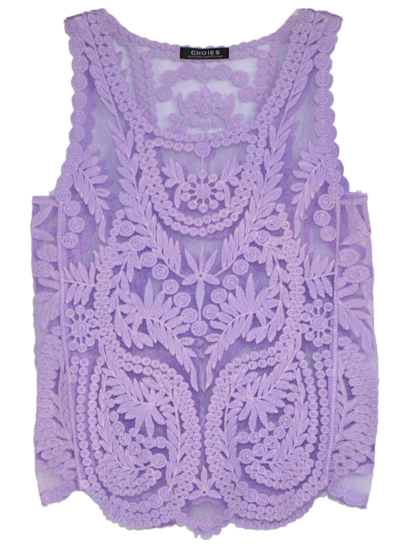 Crochet Lace Sleeveless Top With Mesh Panel on Luulla